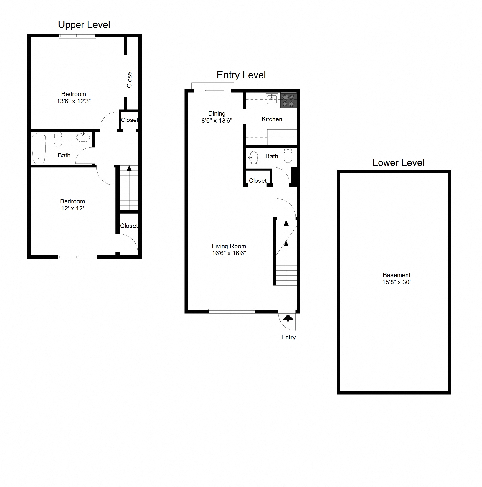 Floor plan for 2 beds, 1.5 baths, 930 sqft